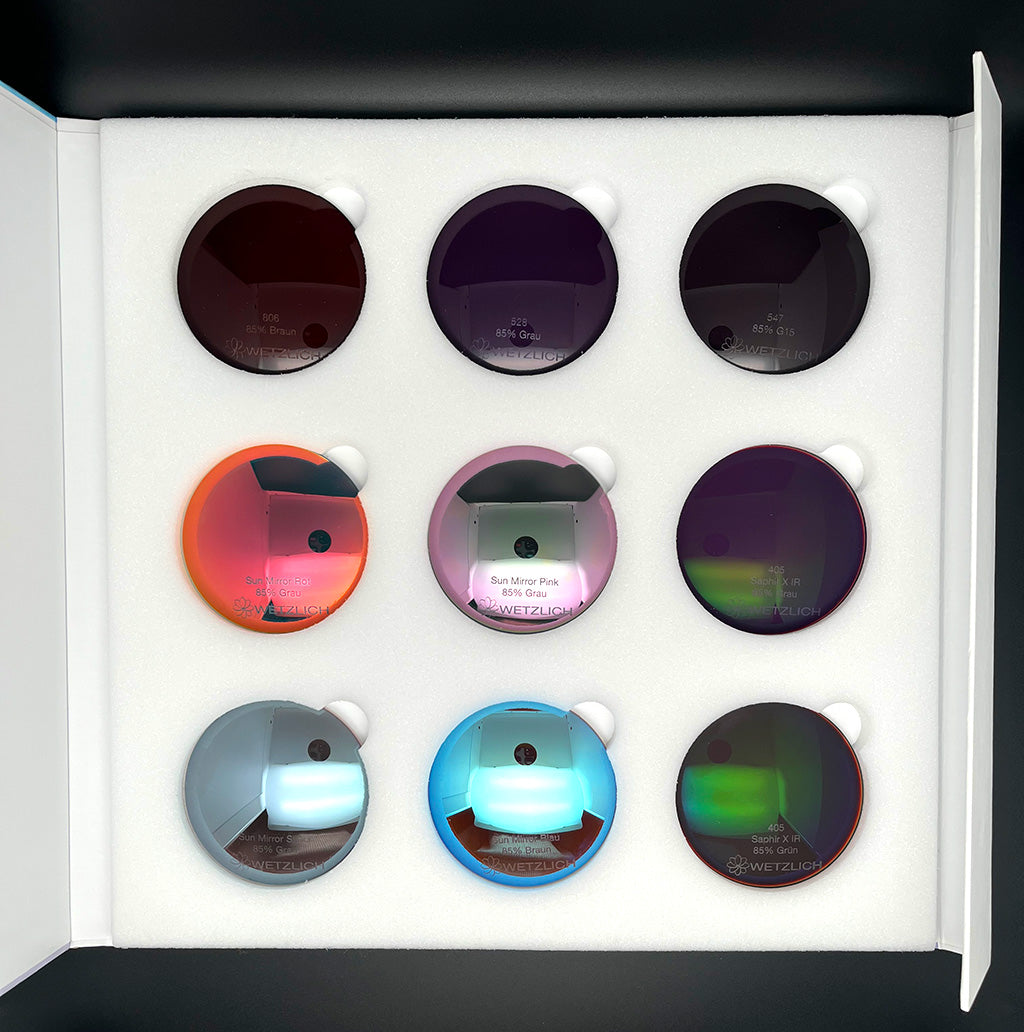 Sonnenschutzaktion Musterkasten Komplett-Set (9 Gläser, 1 Klappbox)